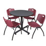 Regency 42" Laminate Round Table with 4 M Stacker Chairs, Burgundy and Gray (TKB42RNDGY47BY)