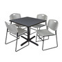 Regency 42-inch Square Table with Cain Base & 4 Zeng Stack Chairs, Gray (TB4242GY44GY)