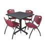 Regency 36-inch Square Laminate Table with Zeng Stacker Chairs, Burgundy (TKB3636GY47BY)