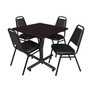 Regency 42" Laminate Square Table with 4 Restaurant Stack Chairs, Mocha Walnut with Beige and Kobe Base (TKB4242MW29)