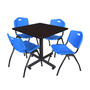 Regency 42" Laminate Mocha Walnut Square Table with 4 M Stacker Chairs, Blue (TKB4242MW47BE)
