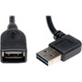Tripp Lite 1.5' Universal Reversible USB 2.0 Right/Left Angle Extension Cable, Black (UR024-18N-RA)