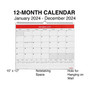 2024 Staples 15" x 12" Wall Calendar, Red/White (ST52080-24)