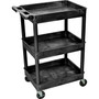 Luxor STC Series 3-Shelf Polyethylene Mobile Utility Cart with Swivel Wheels, Black (STC111-B)