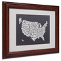 Michael Tompsett 'CHARCOAL-USA States Text Map' Framed - 11x14 Inches - Wood Frame (65dd66f7e8837636b11dc3de_ud)