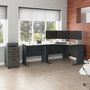 Bush Business Furniture Cubix 48W Corner Desk with 36W Return and Mobile File Cabinet, Slate/White Spectrum (SRA005SLSU)