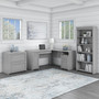 Bush Furniture Fairview 60" L-Shaped Desk with Lateral File Cabinet and 5-Shelf Bookcase, Cape Cod Gray (FV008CG)