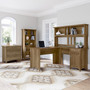 Bush Furniture Salinas 60" L-Shaped Desk with Hutch, Lateral File Cabinet and 5-Shelf Bookcase, Reclaimed Pine (SAL007RCP)