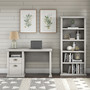 Bush Furniture Yorktown 50" Computer Desk with 5-Shelf Bookcase, Linen White Oak (YRK010LW)