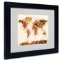 Trademark Fine Art Michael Tompsett 'Bronze Paint Splash World Map' Matted Fram Black Frame 16x20 In (65dd68f7e8837636b11dd2be_ud)