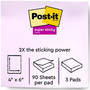 Post-it Recycled Super Sticky Notes, 4" x 6", Wanderlust Pastels Collection, Lined, 90 Sheet/Pad, 3 Pads/Pack (6603SSNRP)