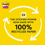 Post-it Recycled Super Sticky Pop-up Notes, 3" x 3", Canary Collection, 70 Sheet/Pad, 6 Pads/Pack (R330R-6SSCY)