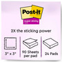 Post-it Super Sticky Notes, 3" x 3", Playful Primaries Collection, 90 Sheet/Pad, 24 Pads/Pack (65424SSCYN)