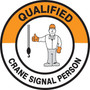Accuform Hard Hat/Helmet Decal, QUALIFIED CRANE SIGNAL PERSON, 2¼", Adhesive Vinyl, 10/Pack (LHTL339)