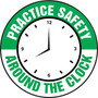 Accuform Hard Hat/Helmet Decal, PRACTICE SAFETY AROUND THE CLOCK, 2 1/4", Adhesive Vinyl, 10/Pack (LHTL308)