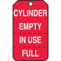 Accuform 5 3/4" x 3 1/4" RP-Plastic Cylinder Tag "CYLINDER EMPTY IN USE/FULL", White On Red, 25/Pack (MGT206PTP)