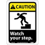Caution Signs; Watch Your Step (W/Graphic), 10X7, Rigid Plastic (65dd87fde8837636b11eddd0_ud)