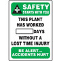 Accuform Write-A-Day; SAFETY STARTS W/YOU PLANT WORKED # DAYS W/OUT INJURY, 20"x14", Aluminum (MSR130AL)