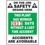 Accuform Turn-A-Day Scoreboard, THIS PLANT HAS WORKED # DAYS W/OUT ACCIDENT, 36"x24", Plastic (MSCBDD11)