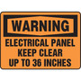 Accuform Safety Sign, WARNING ELECTRICAL PANEL KEEP CLEAR UP TO 36 INCHES, 7" x 10", Aluminum (MELC309VA)