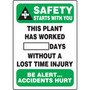 Accuform Write-A-Day; SAFETY STARTS W/YOU PLANT WORKED # DAYS W/OUT INJURY, 20"x14", Plastic (MSR130PL)