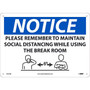 National Marker Wall Sign, "Please Maintain Social Distancing While Using Breakroom," Plastic, 10" x 14", Blue/White (N521RB)