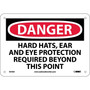 Danger Signs; Hard Hats Ear And Eye Protection Required Beyond This Point, 7X10, .040 Aluminum (65dd8b55e8837636b11ee90d_ud)