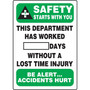 Accuform Write-A-Day SAFETY STARTS W/YOU DEPT. WORKED # DAYS W/OUT INJURY; 20"x14", Aluminum (MSR128AL)