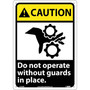 Do Not Operate Without Guards In Place (W/Graphic), 14X10, Rigid Plastic, Caution Sign (65dd8c7be8837636b11eed15_ud)