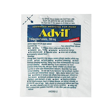 Advil 200mg Ibuprofen Pain Reliever Tablet, 2/Packet, 30 Packets/Box ...
