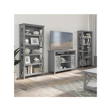 Bush Furniture Key West Tall TV Stand with 5-Shelf Bookcases, Screens ...