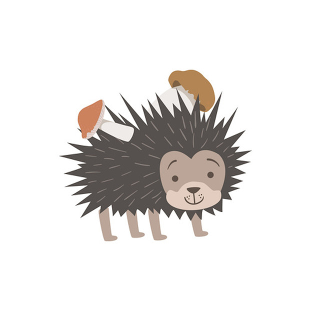 Hedgehog Carrying Two Mushrooms On The Back