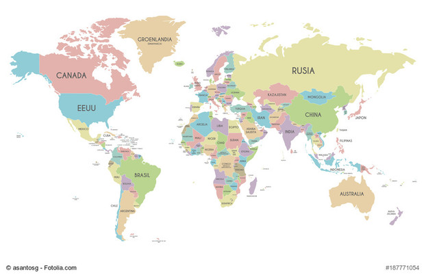 Mapamundi con países en tonos pastel