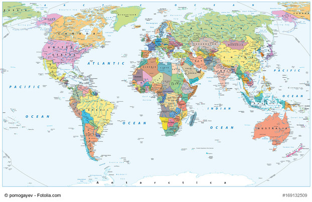 Political World Map - countries and cities