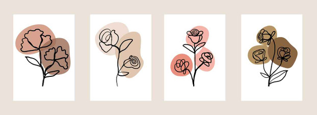 Line art flower set