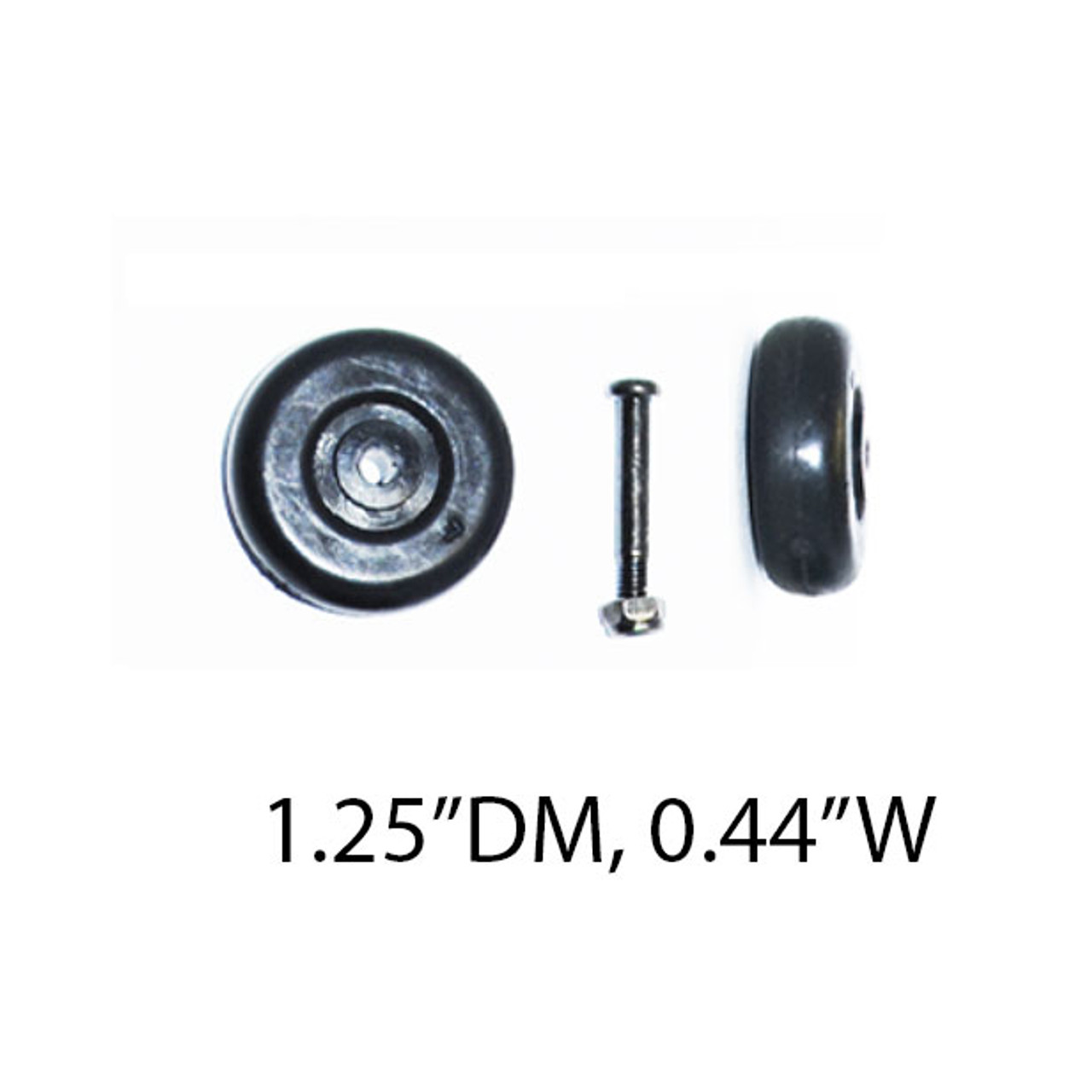 1. Front rotating wheels(1.25"DM, 0.44"W) / A quantity of 1 is 2 wheels