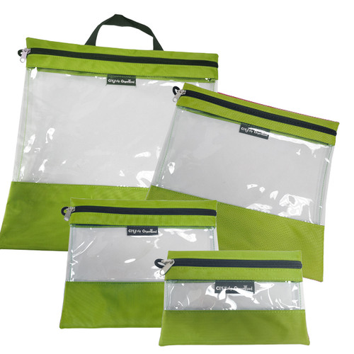 Four clear organizing bags in the set.