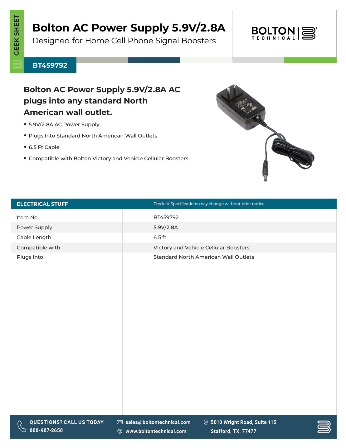 12V/5A DC power supply spec sheet