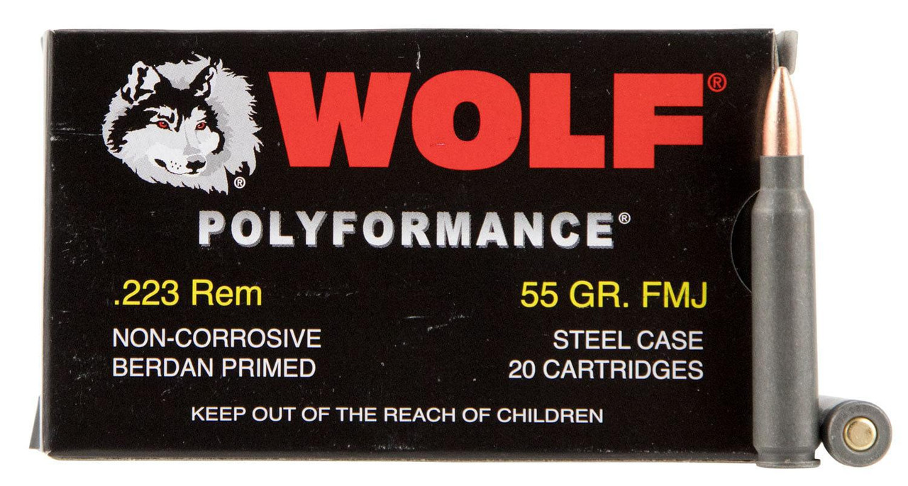 WOLF 22355 Steel Case .223 Rem Ammo 55 Grain FMJ Ammo
