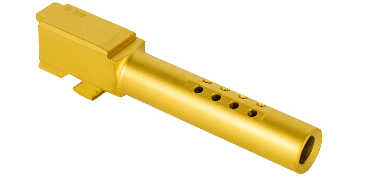 Drop In 9mm Barrel - Crown-Ported TiN Gold PVD Coated - Fits Glock