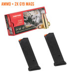 Ammo Bundle | 2x Magpul PMAG For G19 + Norma 620340050 Brass Case 9mm Luger Ammo 124 Grain FMJ