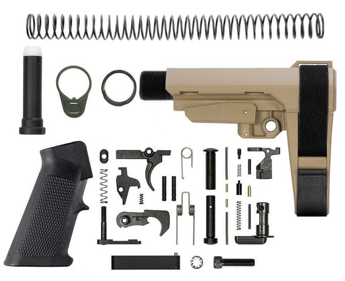 Tactical Sports SBA3 Pistol Lower Build Kit - Adjustable Pistol Brace - FDE