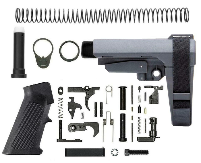 Tactical Sports SBA3 Pistol Lower Build Kit - Adjustable Pistol Brace - Gray