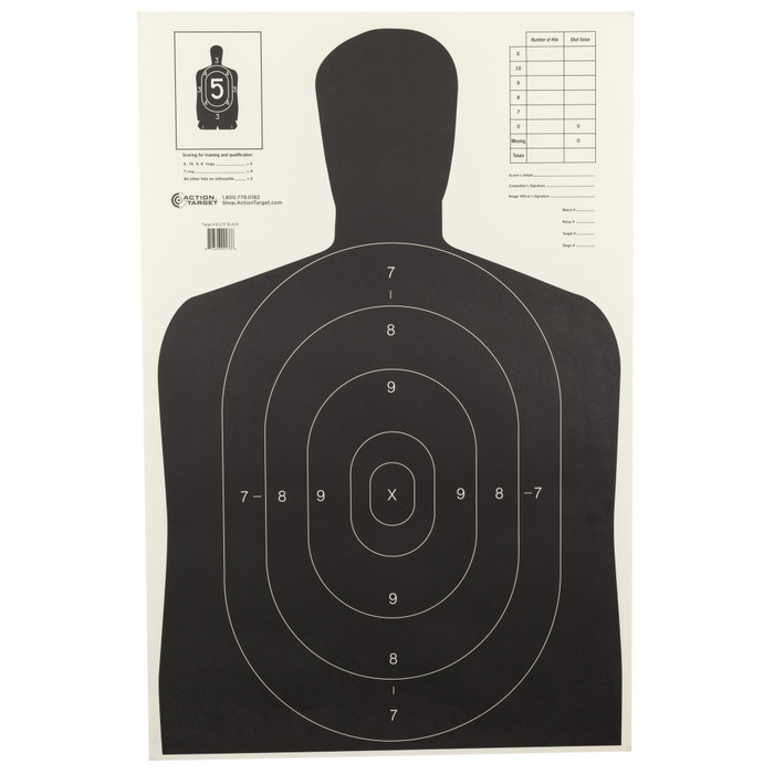 ACTION TARGET B-27E ECONOMY TARGET BLACK SILHOUETTE CUT OFF BELOW RING 7 - 23" X 35"