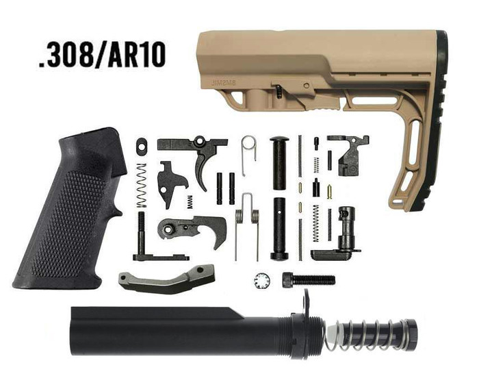 BN .308 / AR10 Lower Build Kit - BN LPK + Mission First Minimalist Stock - SDE | .308 Carbine Buffer & Spring