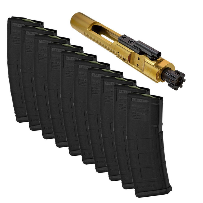Titanium Nitride (TiN) Bolt Carrier Group - Gold + 10x Magpul 30 Round PMAGs
