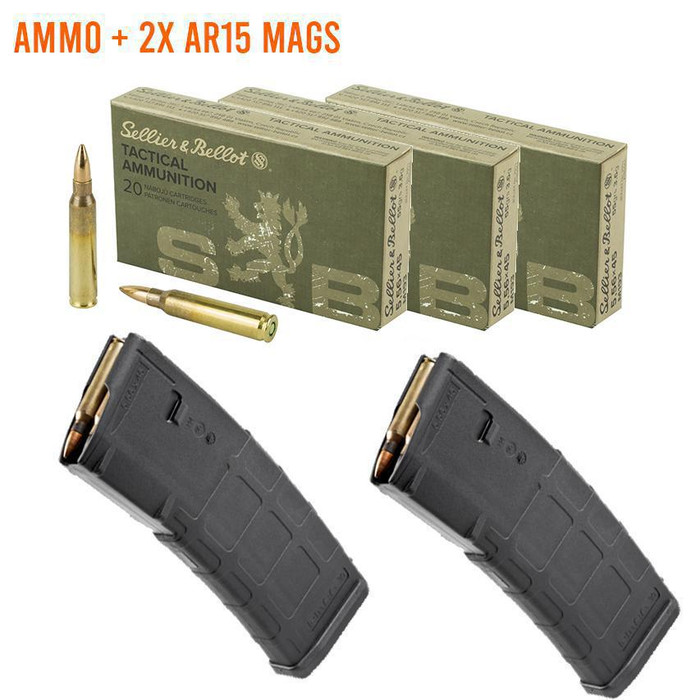 Ammo Bundle | 2x AR-15 5.56x45 Magazines - BLK + 3x PMC 223A