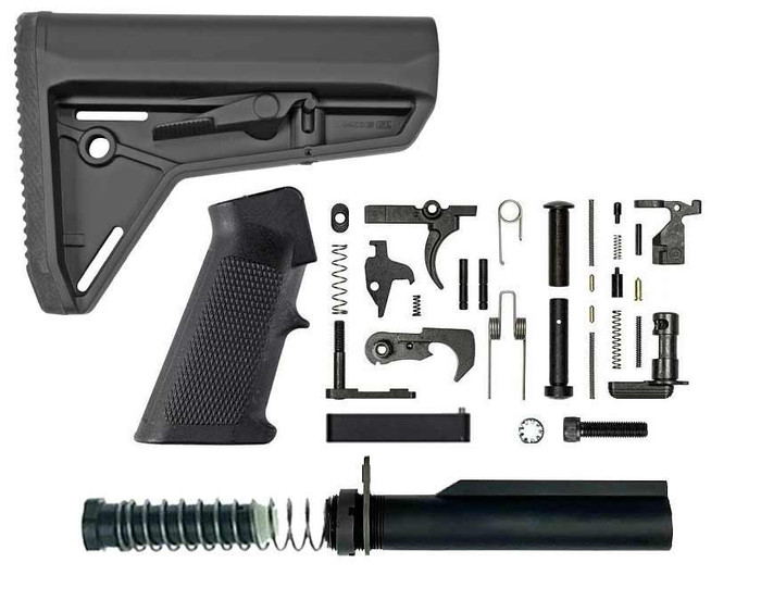 BN + Magpul Complete AR-15 Lower Build Kit - Magpul MOE Slim Line Carbine Stock Mil-Spec - BLK