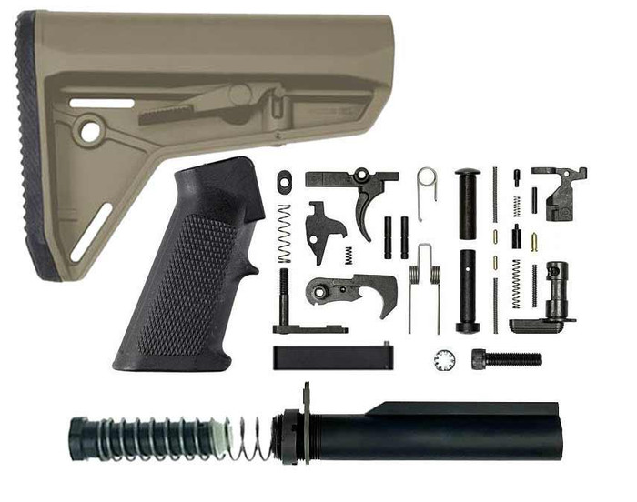 BN + Magpul Complete AR-15 Lower Build Kit - Magpul MOE Slim Line Carbine Stock Mil-Spec - FDE