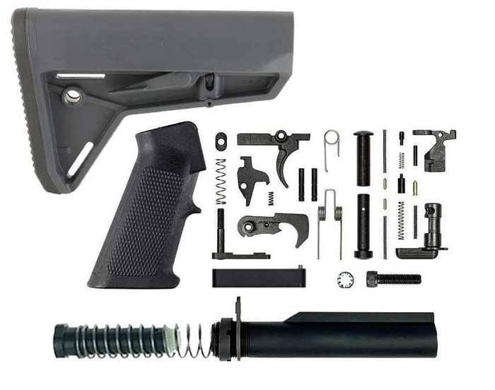 BN + Magpul Complete AR-15 Lower Build Kit - Magpul MOE Slim Line Carbine Stock Mil-Spec - GRY